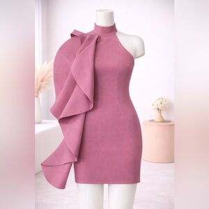 Bebe Mauve One Shoulder Statement Bow Mini Dress Size S